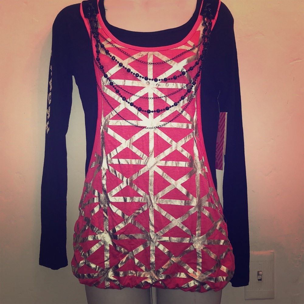 NWT neon fuchsia long sleeve top girls size 16
